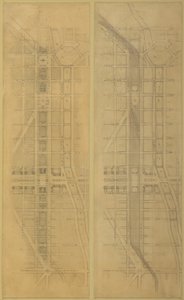 Placa 79 2 dibujos del Plan de Chicago: Ubicación y disposición sugeridas de Daniel Burnham