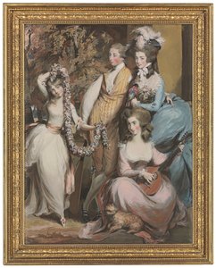 Retrato de cuerpo entero de Mary Sturt de Crichel (1740-1807), de pie, con sus tres hijos mayores, Diana, Mary y Humphry (lápiz, pastel y acuarela). de Daniel Gardner