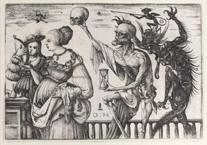 La muerte y el diablo sorprendiendo a dos mujeres de Daniel Hopfer