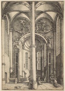Interior de la Iglesia de Santa Catalina con la Parábola del Fariseo y el Publicano de Daniel Hopfer