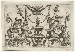 Ornamento con sirena y tritón de Daniel Hopfer