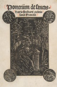 El franciscano Pelbart de Temesvar estudiando en un jardín Schr. 2876, 1502 de Daniel Hopfer.