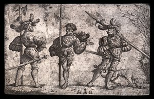 Tres Soldados Alemanes Armados con Alabardas