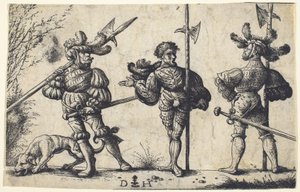 Tres soldados alemanes armados con alabardas de Daniel Hopfer