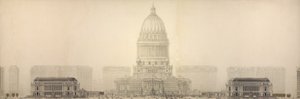 Lámina 131 de The Plan of Chicago, 1909: Chicago. Alzado del grupo de edificios que constituyen el centro cívico propuesto. de Daniel Hudson Burnham