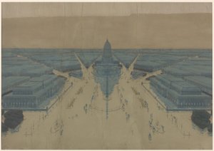 Vista del proyecto de plaza y edificios del Centro Cívico, Plano de Chicago de 1909