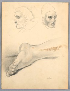 Dibujo, Pie derecho y dos cabezas S, 1852 de Daniel Huntington