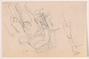 Dibujo, Robert L. Stuart, sentado, primer retrato, para el Presbytarian Hospital; estudios de brazos separados, 1881 de Daniel Huntington