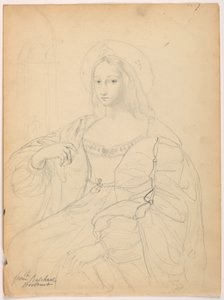 Dibujo, Figura sentada vestida de corte según el retrato de Rafael Jeanne D