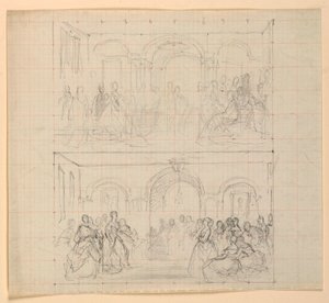 Dibujo, Dos composiciones de figuras para el cuadro "Recepción de Lady Washington", 1860 de Daniel Huntington