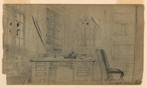 Dibujo, Biblioteca de Washington Irving en Sunnyside, 16 de marzo de 1860 de Daniel Huntington