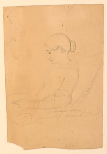 Estudio de retrato de Annie A. Brush, sentada de perfil
