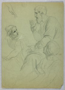 Bocetos de un rey y dos mujeres
