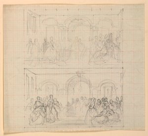 Dos composiciones de figuras para la pintura "La corte republicana" (El día de recepción de Lady Washington) de Daniel Huntington