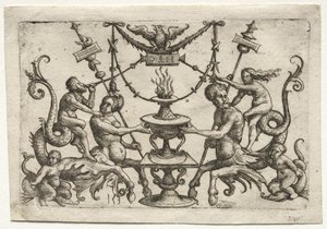Ornamento con sirena y tritón de Daniel I Hopfer