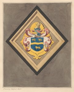 Escudo de armas en el coro de la iglesia de Bedfont de Daniel Lysons