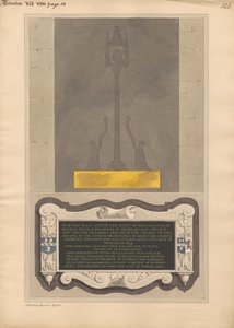 Restos de placa de latón y monumento conmemorativo a William Nicol y Ann su esposa y Elizabeth su hija y William su hijo de la iglesia de Hendon. de Daniel Lysons