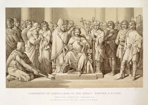 Coronación de Harold, Rey de los Anglo-Sajones, grabado por W. Ridgeway de Daniel Maclise