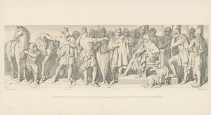 Guy de Ponthieu da más audiencia a Harold y sus compañeros, cuya liberación es demandada por heraldos del Duque Guillermo de Daniel Maclise