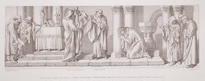 Harold, a punto de oponerse a la invasión de Guillermo, ofrece una oración en la Abadía de Waltham, cuando la imagen sagrada se inclina milagrosamente desde la cruz, de 