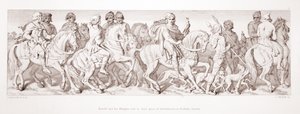 Harold y sus caballeros cabalgan hacia su lugar de embarque, en Bosham, Sussex, de 