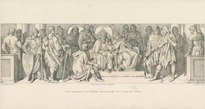 Harold, partiendo en una visita a Guillermo de Normandía, se despide de Eduardo el Confesor de Daniel Maclise
