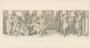 El cautiverio de Harold anunciado a Guillermo de Normandía, quien es informado de que Guy de Ponthieu exige un rescate por él de Daniel Maclise