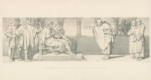 Hugues Maigrot, un monje, tiene audiencia con el Rey Harold, para proponer condiciones del Duque Guillermo de Daniel Maclise