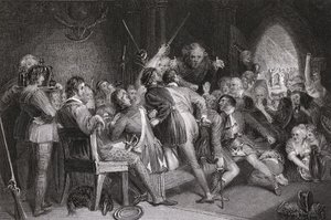El Salón de Glennaquoich - una Fiesta de las Tierras Altas, grabado por P. Lightfoot, de 