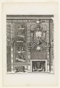 Diseño para una Pared de Chimenea con Paneles Lacados y Porcelana de Daniel Marot