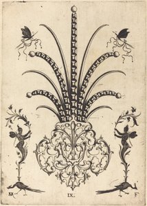 Broche con piedras de mesa, mariposas en la parte superior y pavos reales y Hermes en la parte inferior de Daniel Mignot