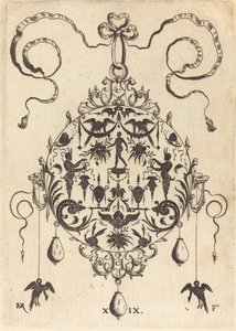 Gran Colgante, en Forma Circular, Hombre Desnudo Flanqueado por Dos Hermes de Daniel Mignot