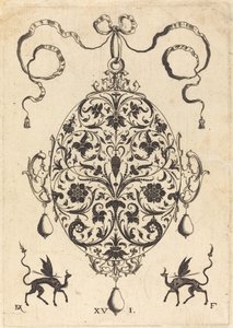 Gran colgante, óvalo vertical con ornamento floral de Daniel Mignot