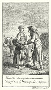 Propuesta de matrimonio del campesino (grabado) de Daniel Nikolaus (after) Chodowiecki