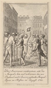 Lámina 1 de la serie para el ensayo «La historia de la revolución de América del Norte», de M. C. Sprengel. de Daniel Nikolaus Chodowiecki