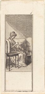 Niña sentada, cosiendo de Daniel Nikolaus Chodowiecki