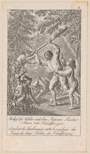 La lucha del carbonero con el ladrón príncipe, lámina 5 de la serie «Historia antigua, medieval y moderna» de Daniel Nikolaus Chodowiecki