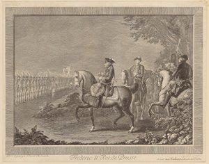 El rey Federico II de Prusia, desfile de la guardia en Potsdam de Daniel Nikolaus Chodowiecki
