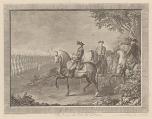 El rey Federico II de Prusia, desfile de la guardia en Potsdam de Daniel Nikolaus Chodowiecki