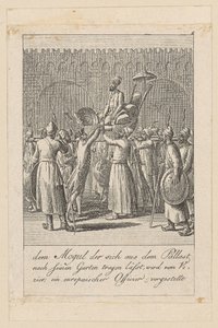 Un mogol se hace llevar del palacio al jardín, lámina 5 de la serie "Costumbres de las Indias Orientales" de Daniel Nikolaus Chodowiecki