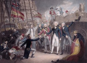 El almirante Nelson recibiendo la espada del almirante español, Batalla de San Vicente de Daniel Orme
