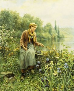 Pescando en un día de primavera de Daniel Ridgway Knight