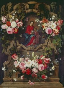 Guirnalda de flores con Madonna y Niño de Daniel Seghers