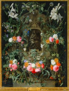 La Virgen en corona de flores (óleo sobre lienzo) de Daniel Seghers