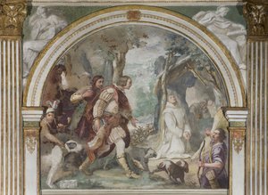San Hugo encontrándose con Ruggero di Calabria, 1629 de Daniele Crespi