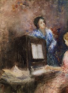 Al piano, de Daniele Ranzoni, acuarela sobre papel de Danielle Ranzoni