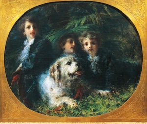 Los chicos de Troubetzkoy con un perro, por Daniele Ranzoni
