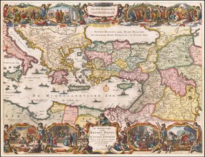 Mapa holandés de 1695 del Mediterráneo oriental que muestra los viajes de San Pablo de Daniël Stopendaal