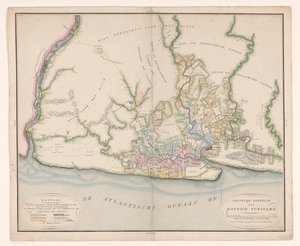 Parte de un mapa de Surinam Mapa general de la colonia de Surinam, que representa principalmente los edificios actuales de esta colonia de Daniël Veelwaard (I)