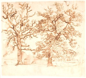 Paisaje con grandes robles en primer plano de Dankvart Dreyer